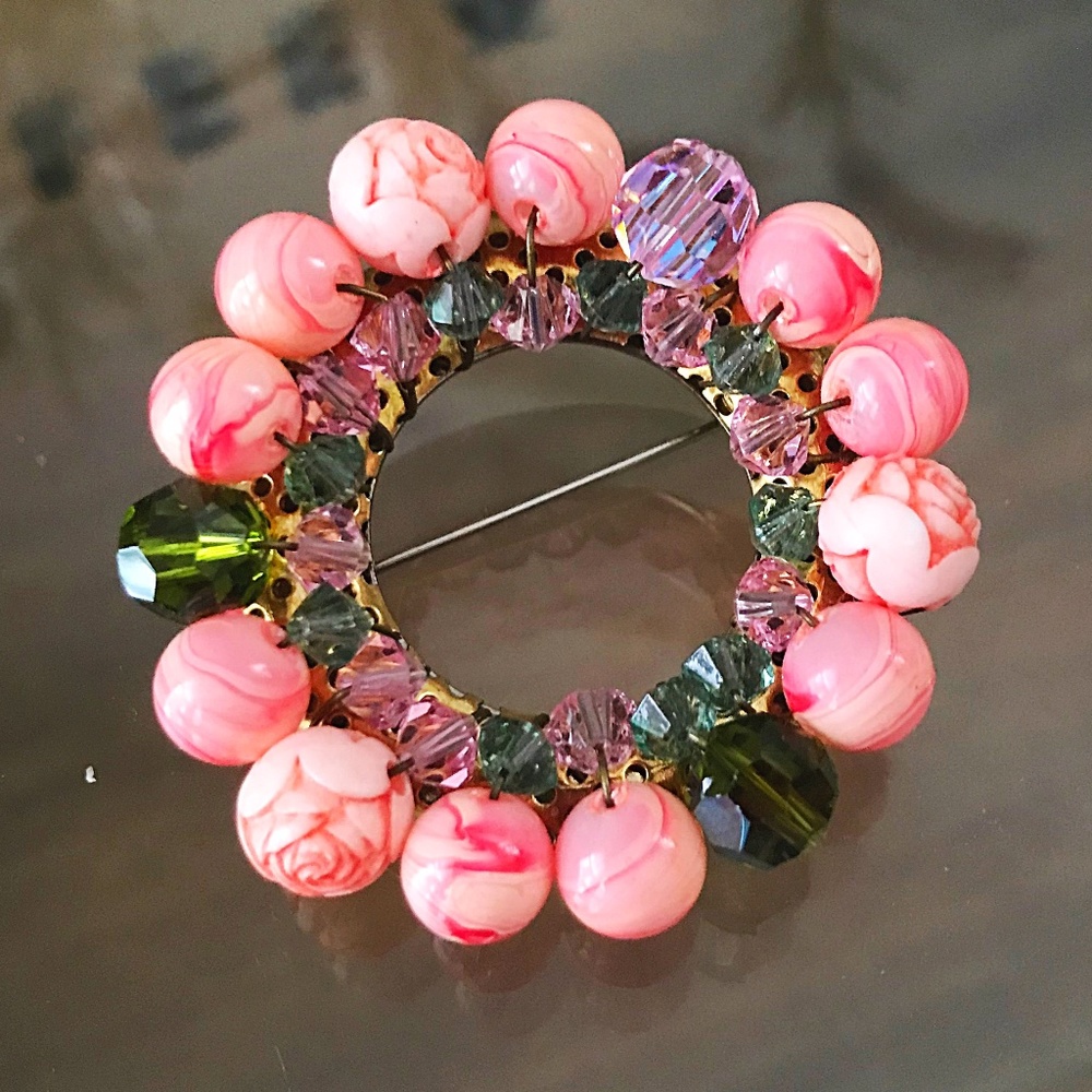 Vintage Wreath Circle Pin Brooch 1950s 1960s Jewelry Haskell, Hobe, Caviness